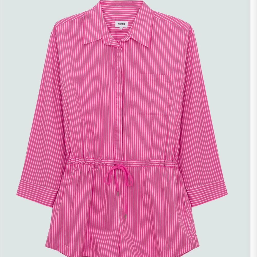 Pistola Pink Striped Button-Up romper